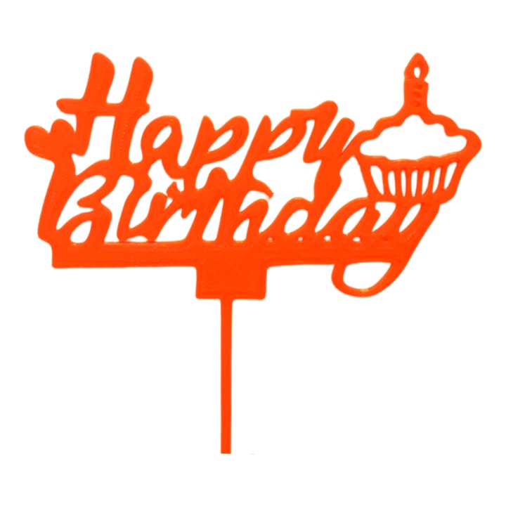 Decoratiune topper tort, "Happy birthday" cupcake, 12,5 x 10,4 cm Portocaliu