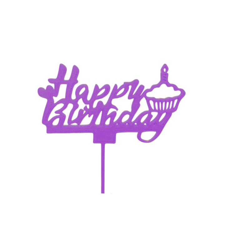 Декорация за торта, кексче "Честит рожден ден", 12,5 х 10,4 см. Светло лилаво