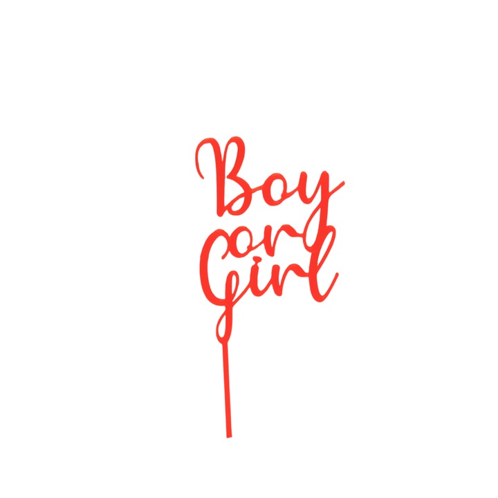 Decoratiune topper tort "Boy or Girl" Gender reveal, Rosu, 11.5 cm
