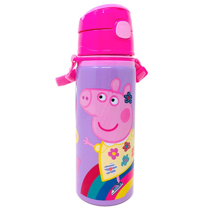 Бутилка за вода, детска, изработена от алуминий, без BPA, многоцветна, 600 ml, Peppa Pig
