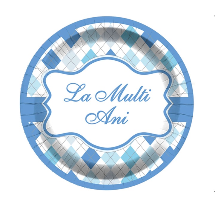 8db gyerek party tányér készlet, Világoskék, Boldog születésnapot, 18 cm