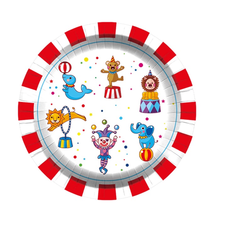 8db-os gyerek parti tányér készlet, többszínű piros, 18 cm