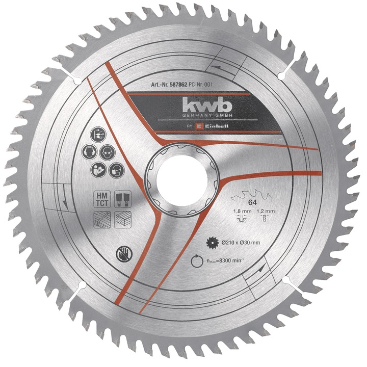Disc circular KWB pentru lemn HM 210 x 30 x 1,8 mm Z 64