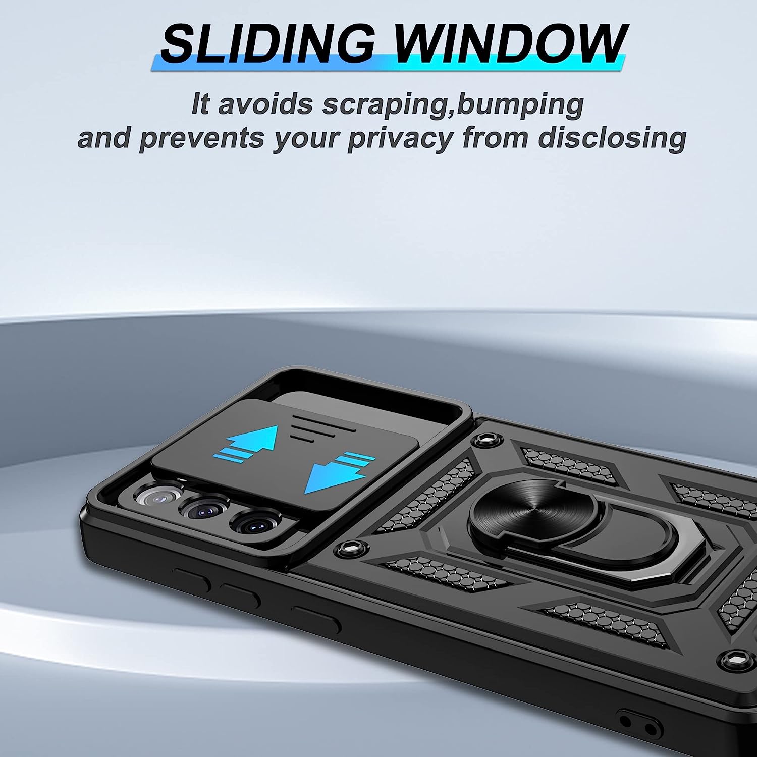 Husa telefon compatibila cu Samsung Galaxy S20 FE / S20 FE 5G, protectie camera Slide and Snap Soft Premium, Magnetic Ring Holder, PopGrip, Anti-Shock, Rugged Protection, Negru