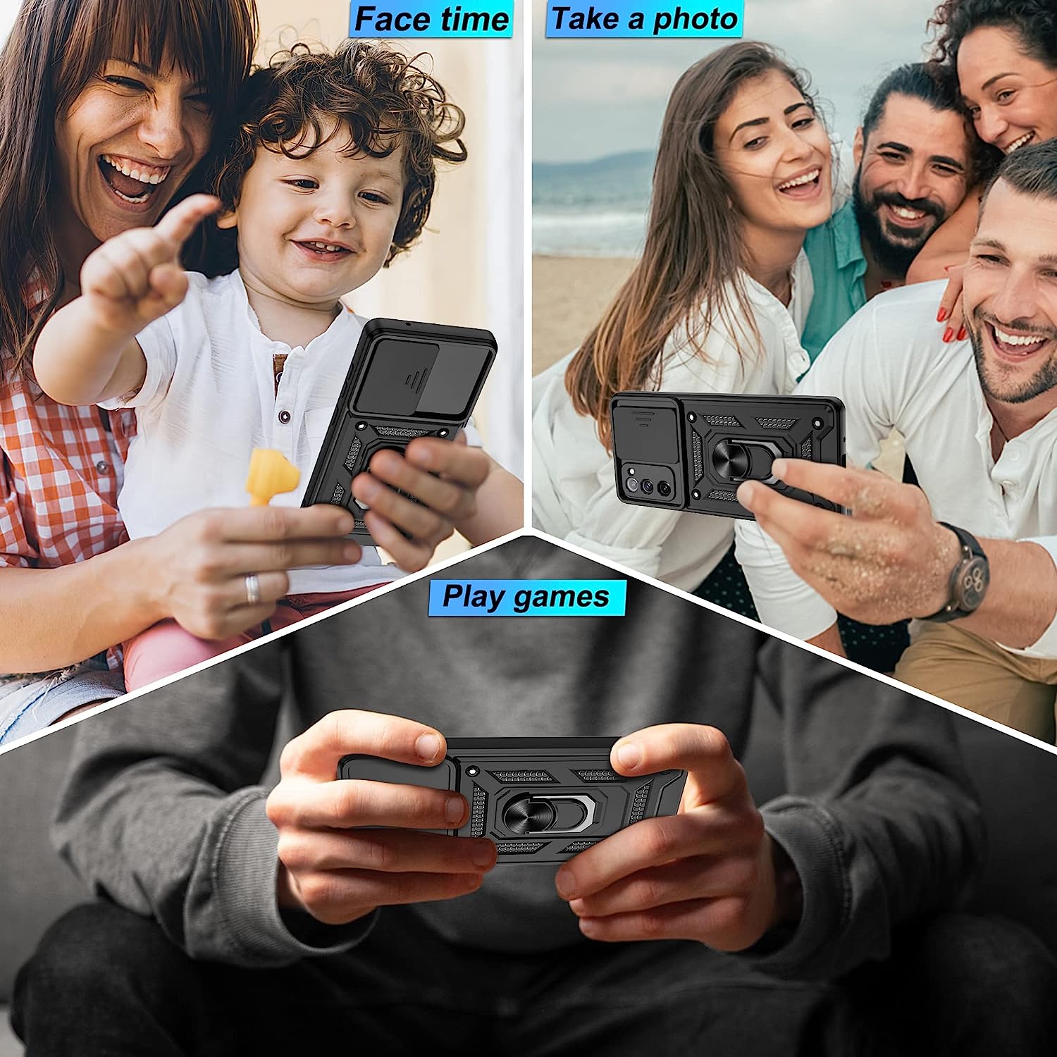 Husa telefon compatibila cu Samsung Galaxy S20 FE / S20 FE 5G, protectie camera Slide and Snap Soft Premium, Magnetic Ring Holder, PopGrip, Anti-Shock, Rugged Protection, Negru
