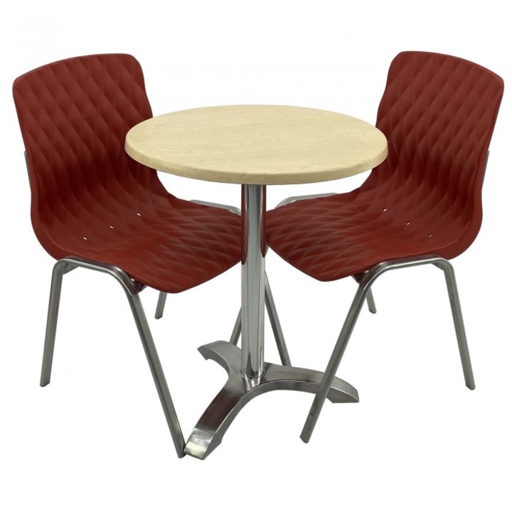 Set mobila de terasa restaurant Raki Maple masa rotunda 60cm cu blat werzalit si picior aluminiu,2 scaune ROYAL rosii