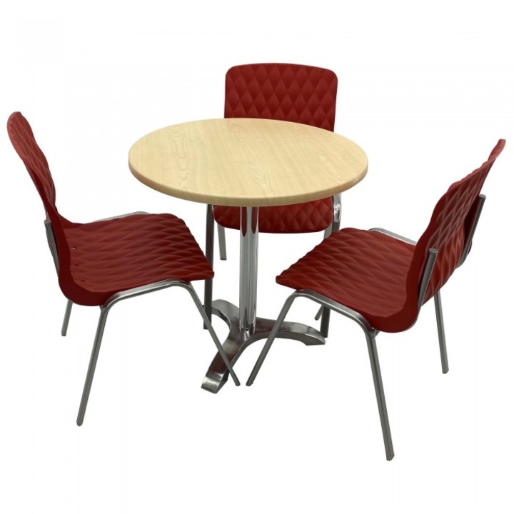 Set mobila de terasa restaurant Raki Maple masa rotunda 70cm cu blat werzalit si picior aluminiu,3 scaune ROYAL rosii