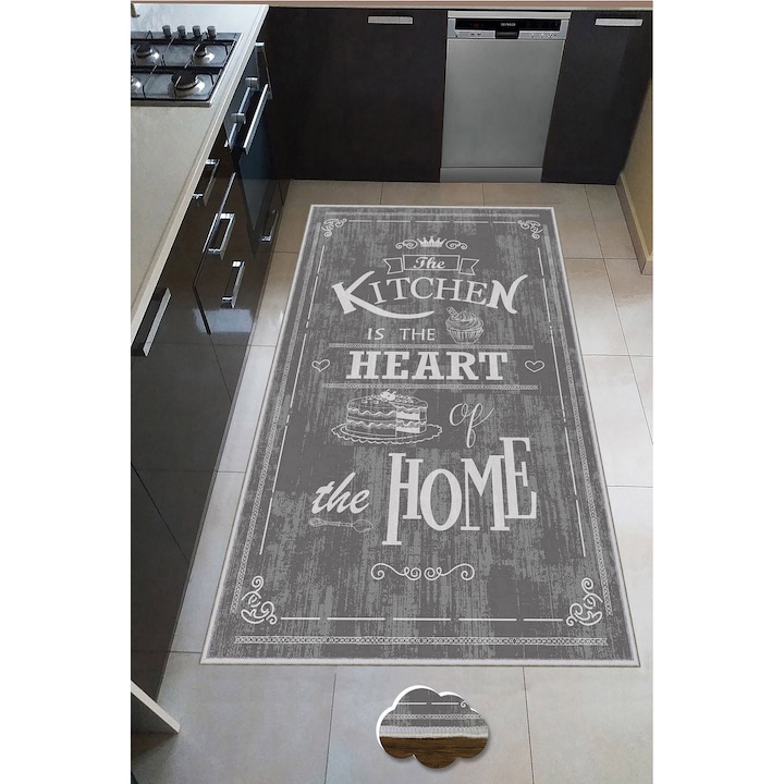 Covor Bucatarie Asi Home Texts Kitchen 13, 60 x 100cm, Poliester, Multicolor