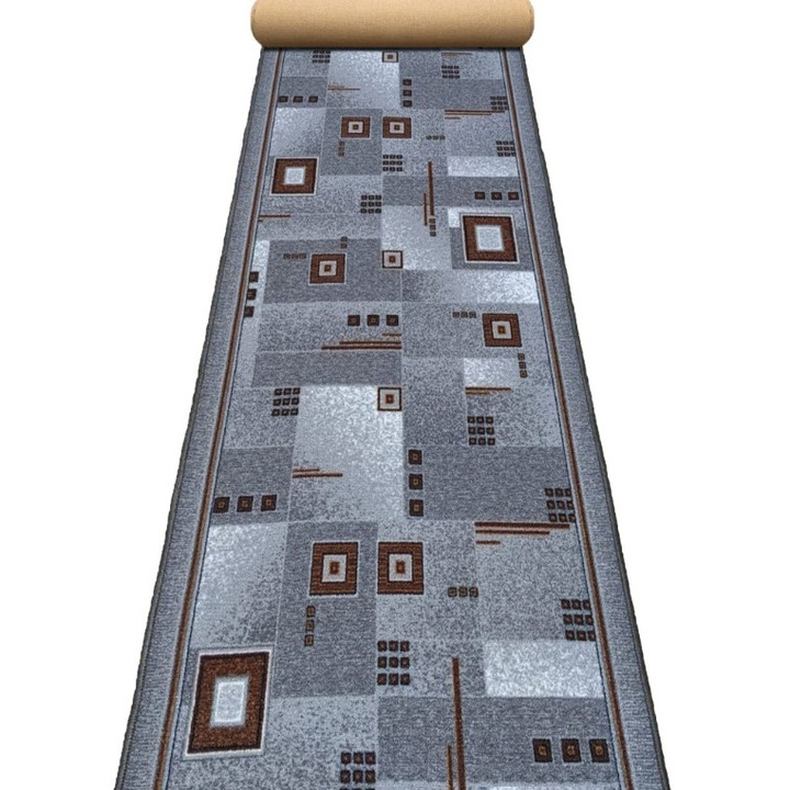Traversa Festonata / Surfilata, Model Covorexpert Print Dekart, Tesatura Plata, Latime 1.2m, Marime 120 x 700 cm, Gri, Antialergic, Polipropilena, Living, Dormitor, Coridor, Hol 120 x 700