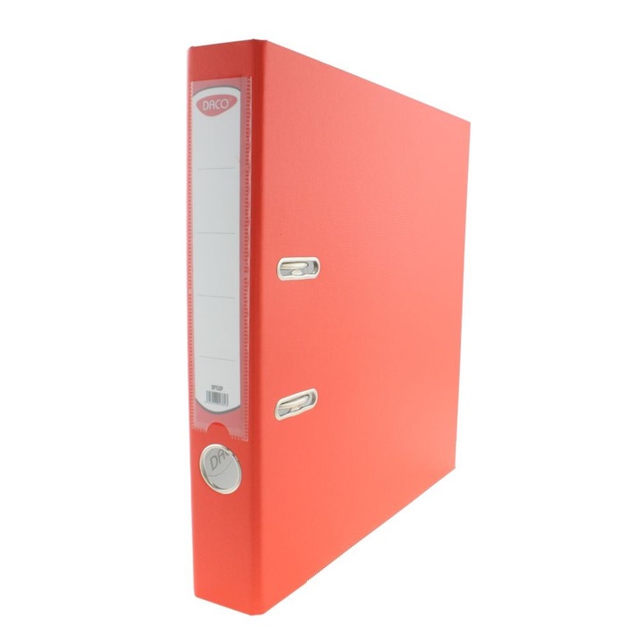 Biblioraft plastifiat DACO, A4, 5 cm, Portocaliu, buzunar exterior pentru eticheta