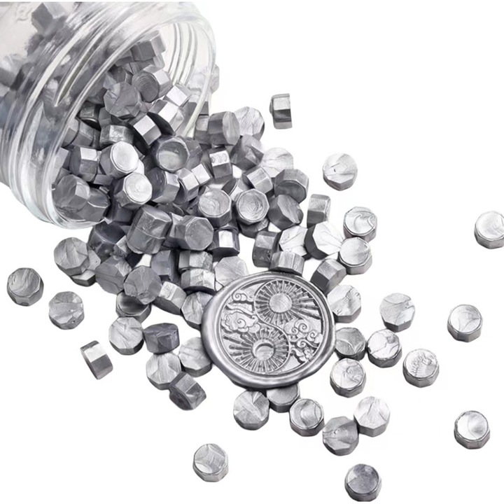 Set ceara pentru sigilii decorative, pentru invitatie botez nunta si altele, 200 bucati, Argintiu