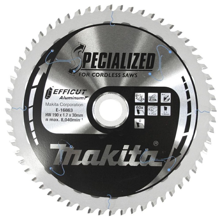 Disc fierastrau, Makita, 190 x 30 mm, Gri/Negru
