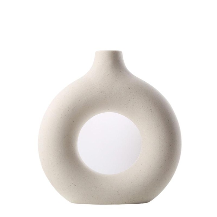 Vaza decorativa creativa, Amtok, Torma gogoasa, 14/13 cm, Diametru gura 1,5 cm, Design simplu, Material Ceramica, Alb