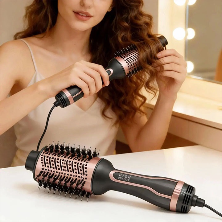 Фиксирана електрическа четка за коса MOSMAOO, Сешоар с една степен и обем, 1200 W, 3 температурни настройки, Черен/Розов