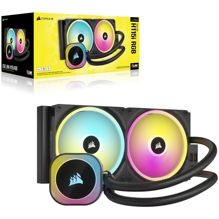 Охладител за процесор Corsair iCUE LINK H115i RGB AIO, 280 mm, Tечно охлаждане