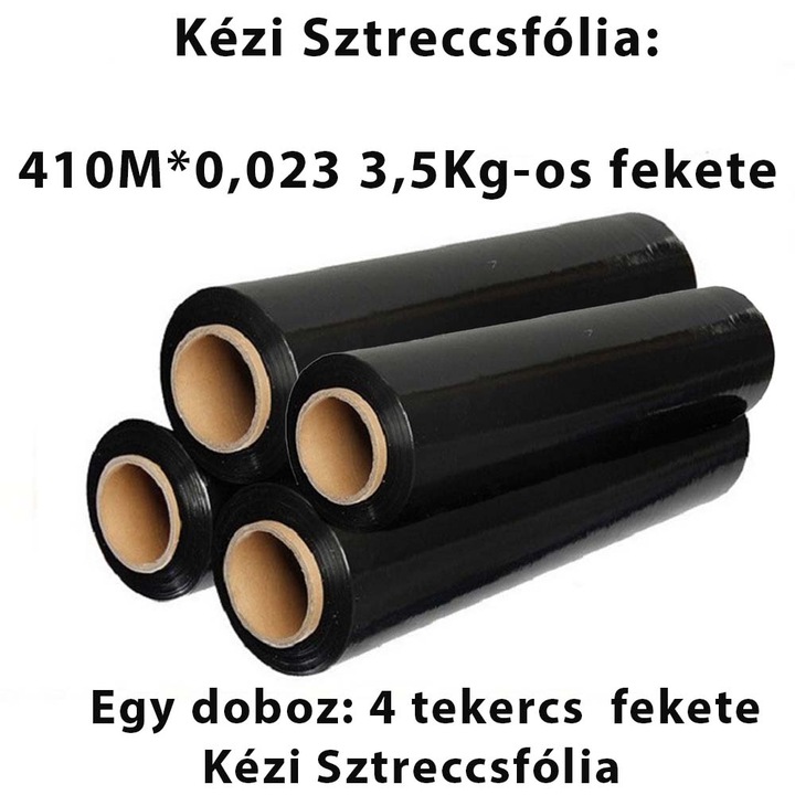 Dollcini, fekete Kézi Sztreccsfólia, Vastag 410M, 50CM Széles, (23 Mikron vastag) Zsugorfólia tekercs mozgatható árukhoz, bútorokhoz, raklapokhoz, műanyag csomagoláshoz, sztreccs fóliához,280102