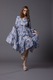 MIAU by Clara Rotescu, Rochie din amestec de matase cu imprimeu floral si maneci ample Pray, Albastru azur, Lavander Blue, 42