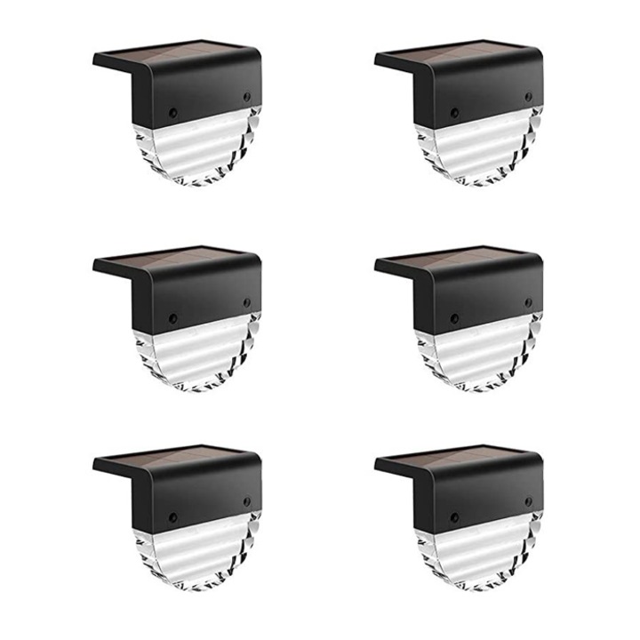 Set 6 lumini solare pentru gard, YWX, Acril / Plastic, 90 x 81 x 58 MM, LED, IP55 Rezistente la apa, 7 Culoare, pentru terasa, scari, gradina, Negru, Negru / Transparent