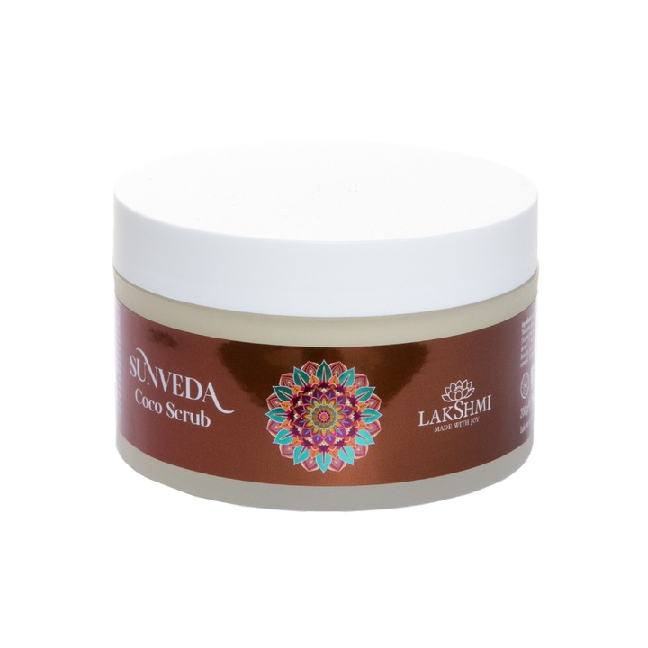 Scrub corporal hranitor si iluminator cu nuca de cocos 200gr, Lakshmi, eco-bio, gama sunveda protectie solara