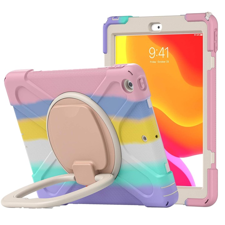Husa de Protectie, Compatibila Apple iPad Pro 11(2018/2020/2021), Rotatie 360 ​​grade, Cu clapa de tragere si suport, Silicon/PC, Vaxiuja, Pudra colorata