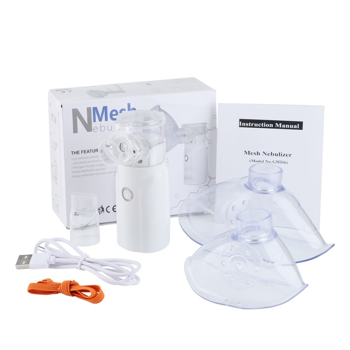 Set Aparat Aerosoli pentru copii si adulti, Nebulizator portabil ultrasonic, Silentios, Reincarcabil