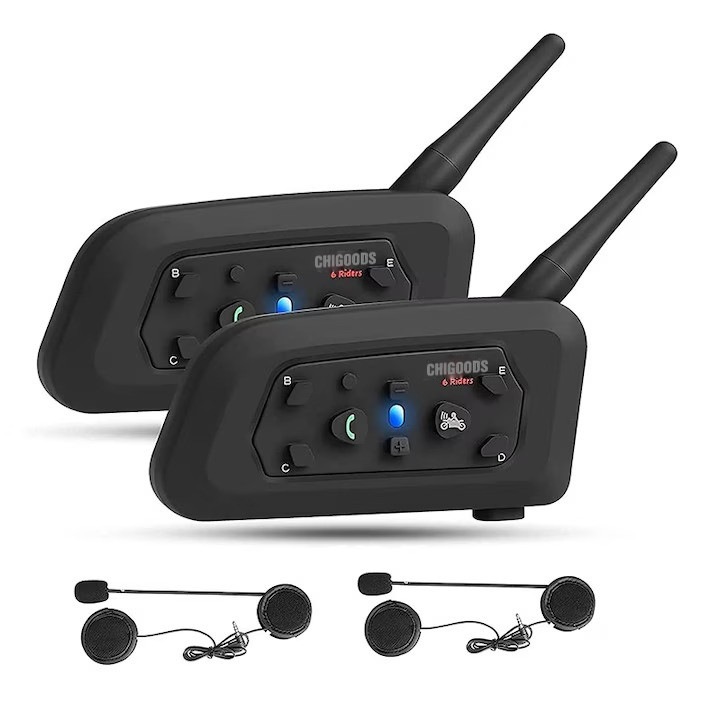 Set 2 sisteme de comunicare pentru motociclete, CHIGOODS, Bluetooth, 850 mah, Negru