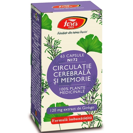 Supliment Circulatie Cerebrala si Memorie, formula imbunatatita cu 120mg Ginkgo Biloba, 63cps, Laboratoarele Fares