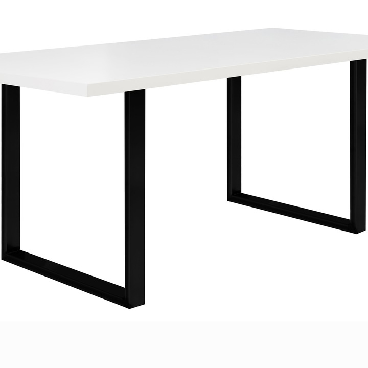 Маса Forte Tables, Фиксирана, Размери 180x 74,1x 90 см, Цвят бял мат, Черни метални крака