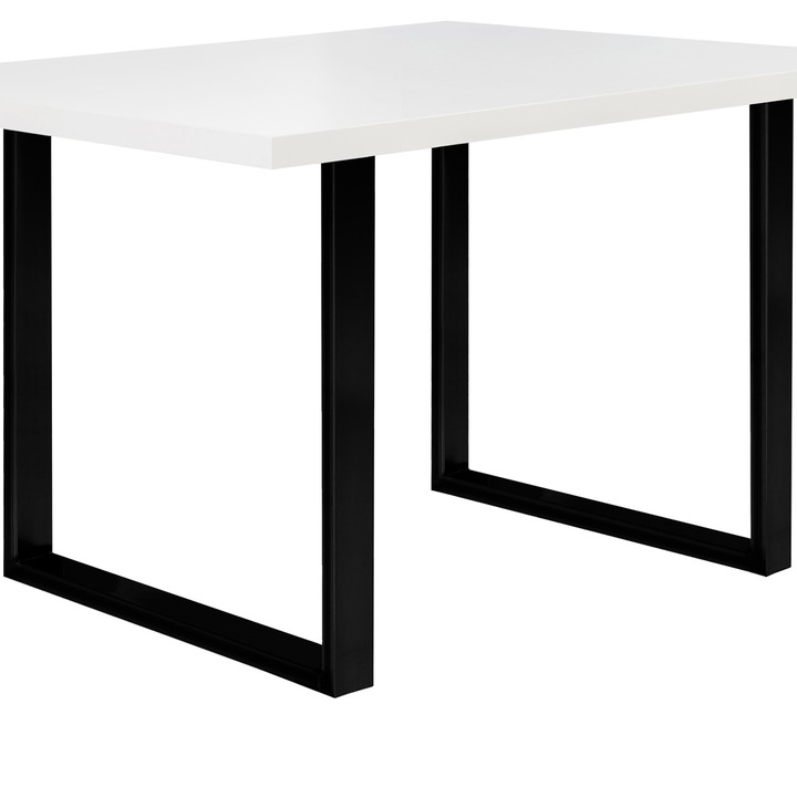 Маса Forte Tables, Размери 140x 74,1x 90 см, Цвят бял мат, Черни метални крака