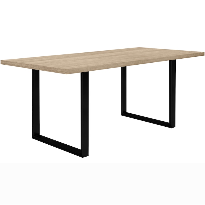 Маса Forte Tables, Фиксирана, Размери 180x 74,1x 90 см, Цвят дъб Сонома, Черни метални крака