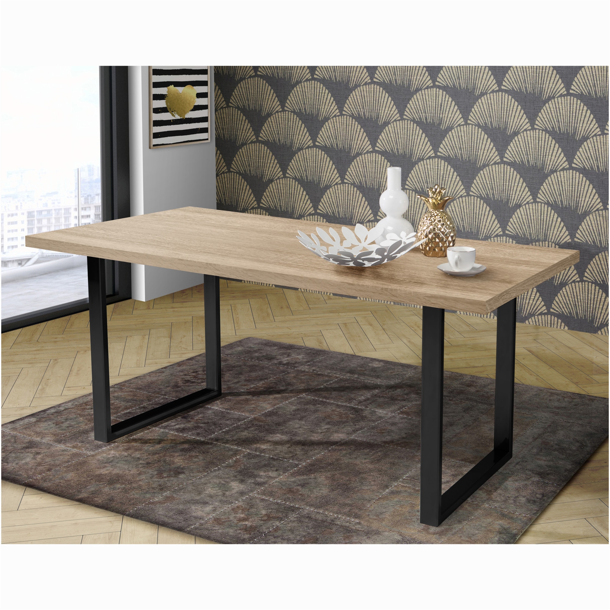 masa0904　様 Masa Half Riflaj,Blat Oval Negru-Picioare Negre - Duval Furniture