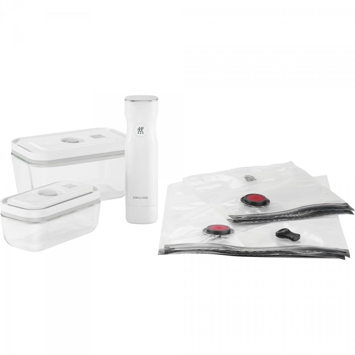 Set cutii alimentare, Zwilling, S/M, Fresh & Save, Plastic/Sticla, Trasparent/Alb