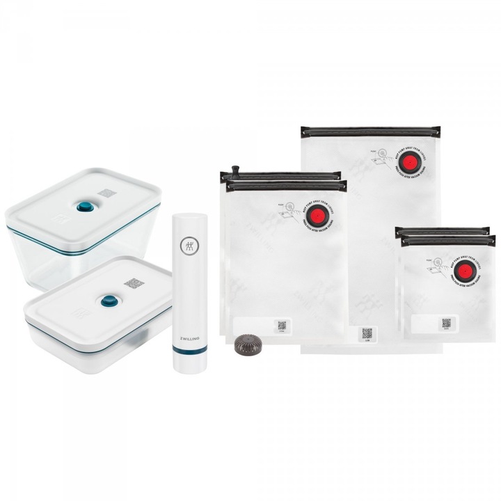 Set cutii/folii alimentare, Zwilling, Sticla/Plastic, 2 l, 1 l, 23 x 20 cm, 35 x 25 cm, 49 x 30 cm, Transparent