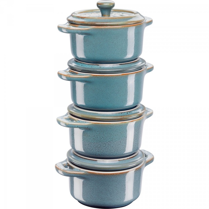 Комплект керамични саксии, Staub, Blue, 10 см, 4 бр