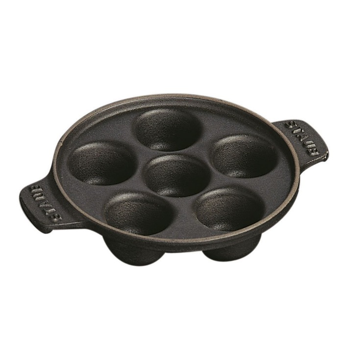 Tálca csigáknak, Staub, 14cm, 6 nyílással, fekete, öntöttvas