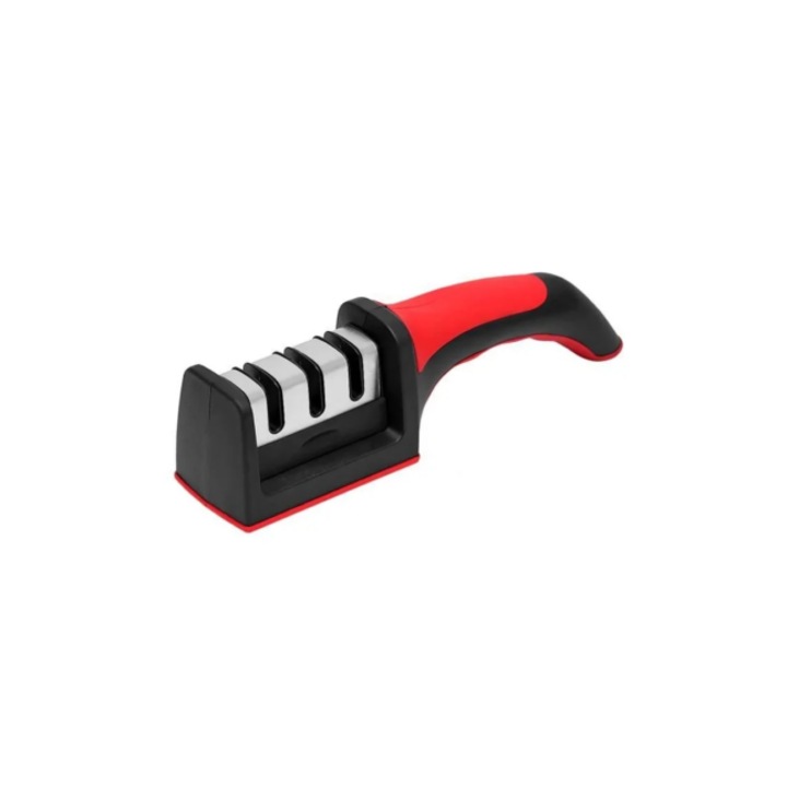 Ascutitor de cutite de bucatarie, cu 3 zone, MS-009, Negru/Rosu