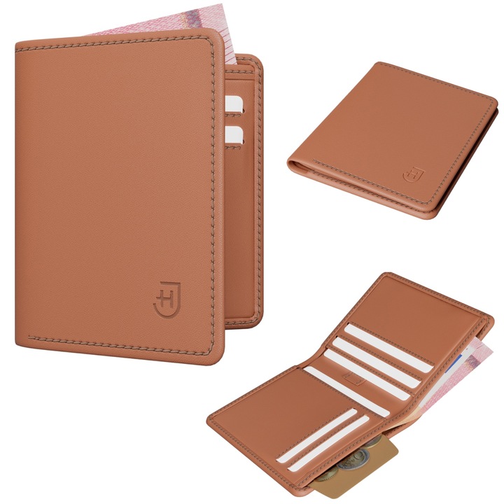 Férfi pénztárca, James Hawk, Természetes bőr, 11x8,5x1,7 cm, RFID, Mágneses záródás, Világosbarna