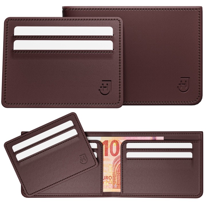 Portofel Pentru Barbati, James Hawk, 11 x 8 x 1.6 cm, Piele naturala, Fara inchidere, All Year, Protectie RFID, Elegant, Slot Pentru Carte de Credit, Universal, Maro