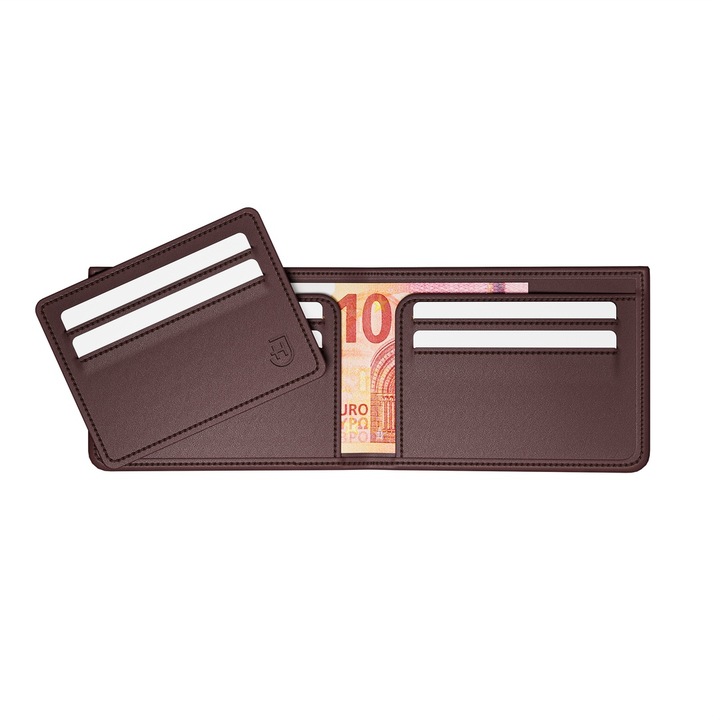 Férfi pénztárca, James Hawk, Természetes bőr, 11x8x1,6 cm, RFID, Mágneses záródás, Barna