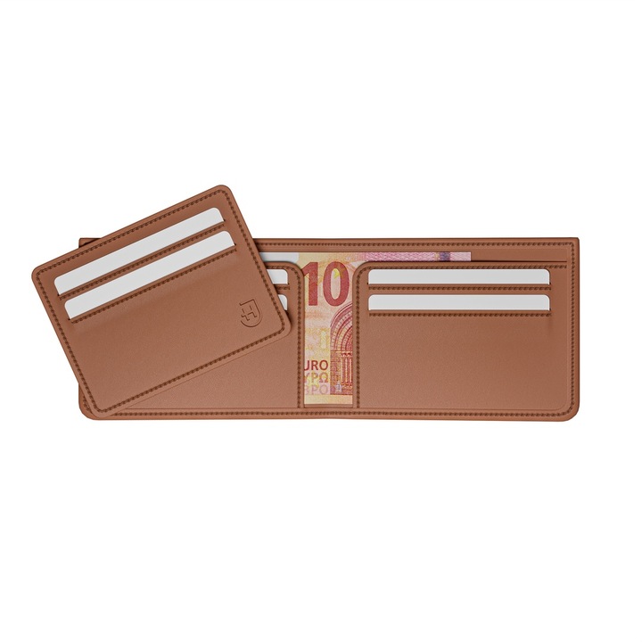 Férfi pénztárca, James Hawk, Természetes bőr, 11x8x1,6 cm, RFID, Mágneses záródás, Világosbarna