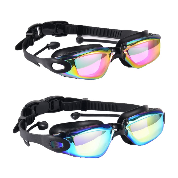 Комплект от 2 унисекс професионални очила за плуване, Vaxiuja, Силикон, против замъгляване, 2 бр., UV защита, 2 носа, Многоцветни