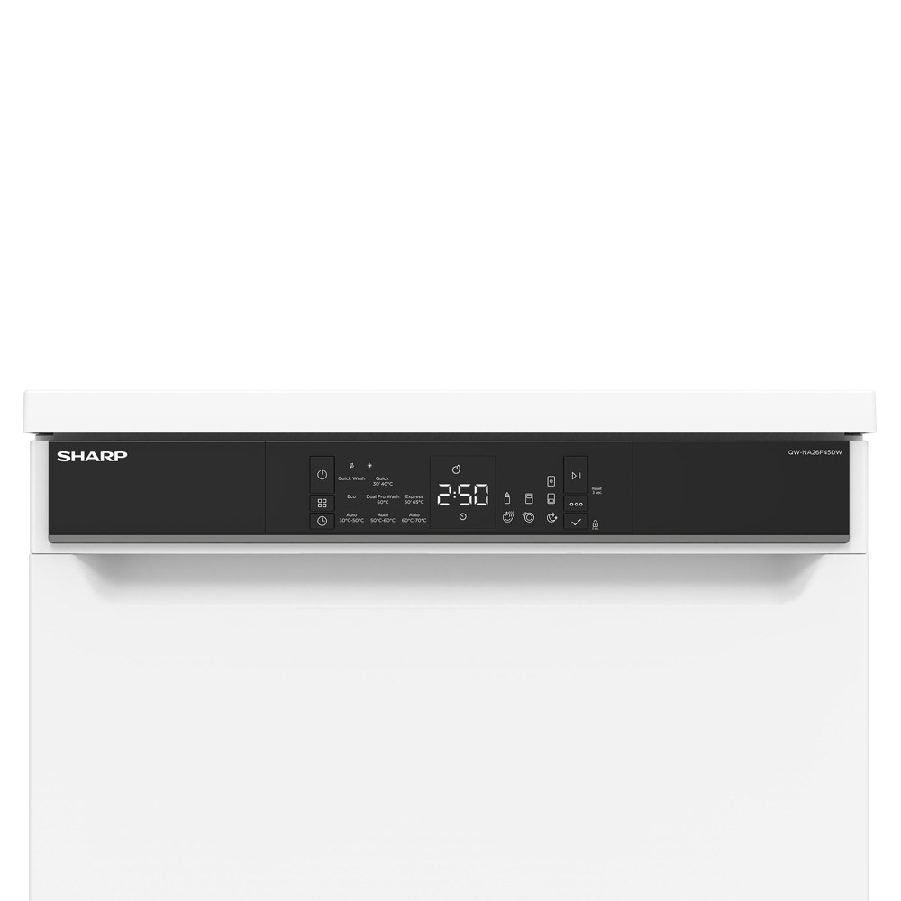 Masina de spalat vase compacta Sharp QW-NA26F45DW-EU, 8 programe, 15 seturi, clasa D, Alba