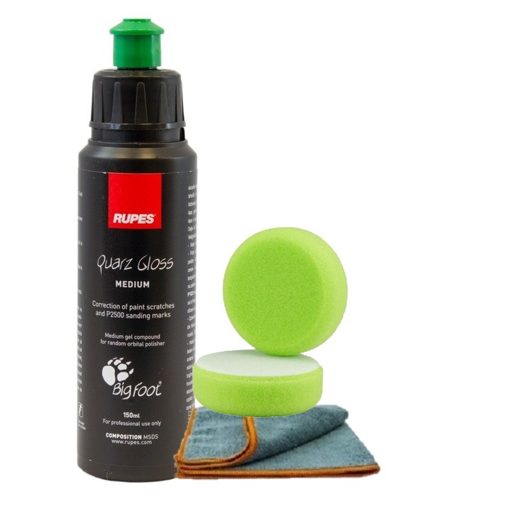 Set pasta polish Rupes Quartz, 2 bureti 50/75mm, 250ml, pentru zgarieturi usoare, 4 piese, PP-10248-2B