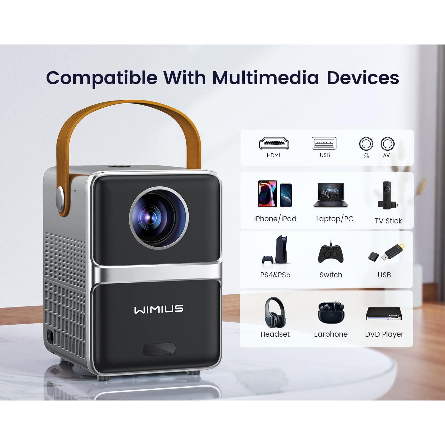 8/0106k03 WIMIUS P61 プロジェクター Videoproiector Wimius P61 WiFi Bluetooth 8000 Lumeni portabil