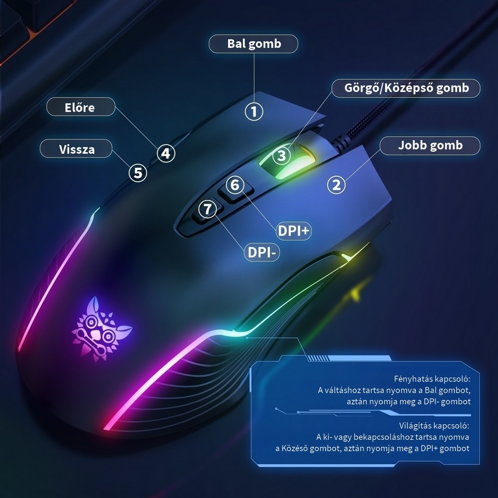 Onikuma CW905 Bluetooth Gaming Mouse - 2400 DPI Optical Sensor, 6 Buttons, LED Light