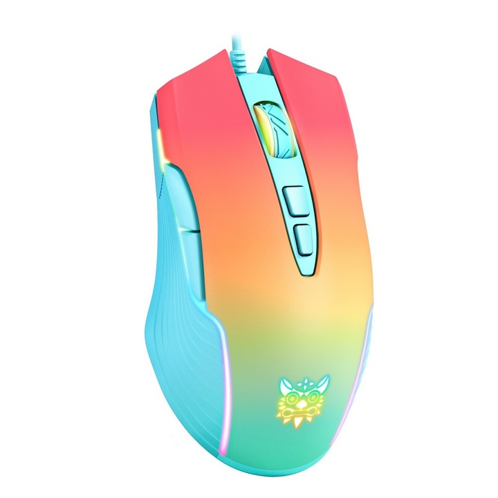 Геймърска мишка, Onikuma CW905, RGB ЛЕД, 6400 DPI, USB, оранжево-зелена