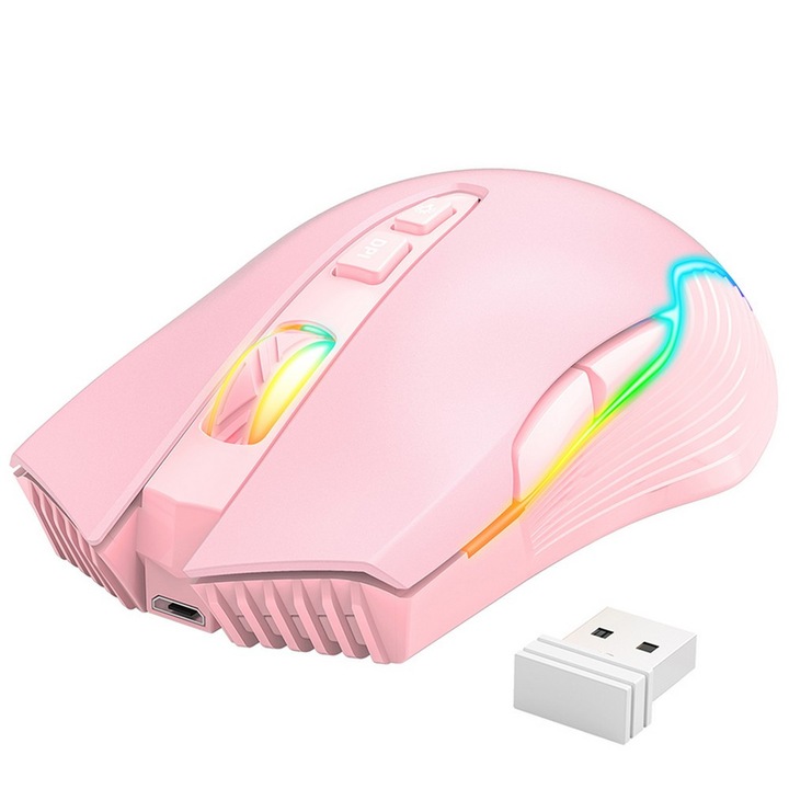 Безжична геймърска мишка Onikuma CW905S RGB, розова