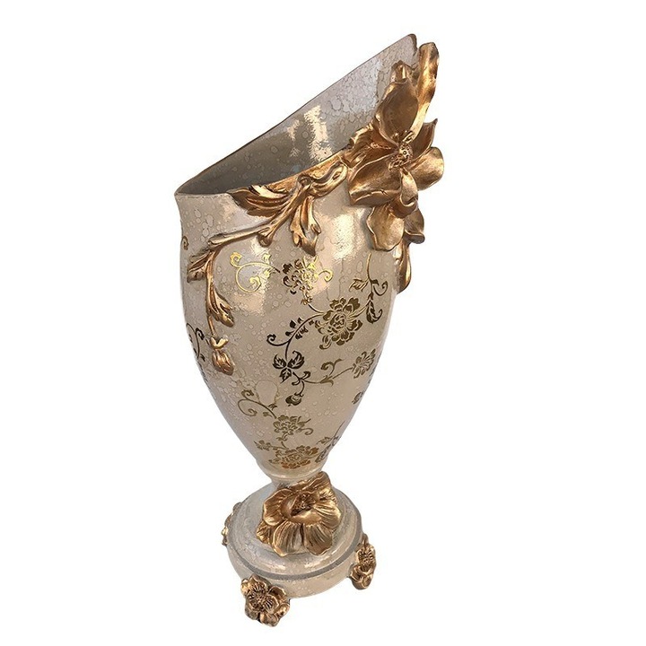 Декоративна ваза с ретро визия с цветя, Лукс, 41 см, Златист, 518H