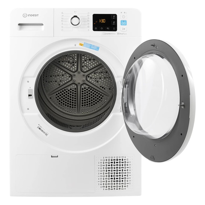Uscator de rufe Indesit YT M11 82K RX, 8 kg, Pompa de caldura, Indicator rezervor plin, clasa A++, Alb