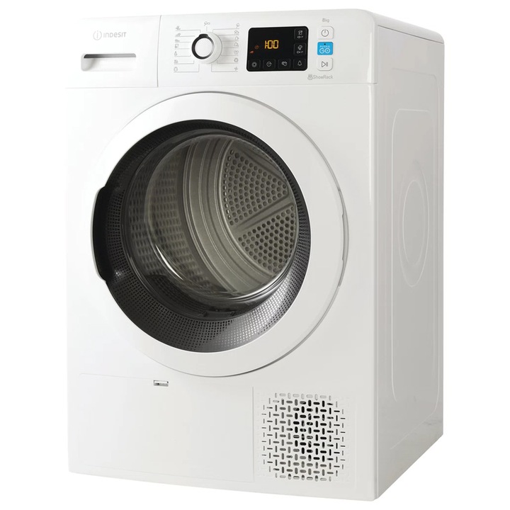 Uscator de rufe Indesit YT M11 82K RX, 8 kg, Pompa de caldura, Indicator rezervor plin, clasa A++, Alb